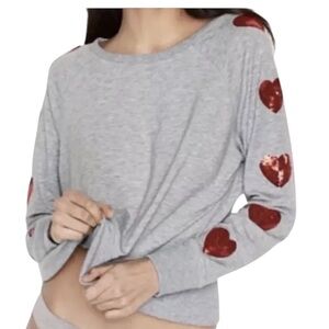 Victoria's Secret Med  Red Hearts Bling Sequin Gray Sweater
